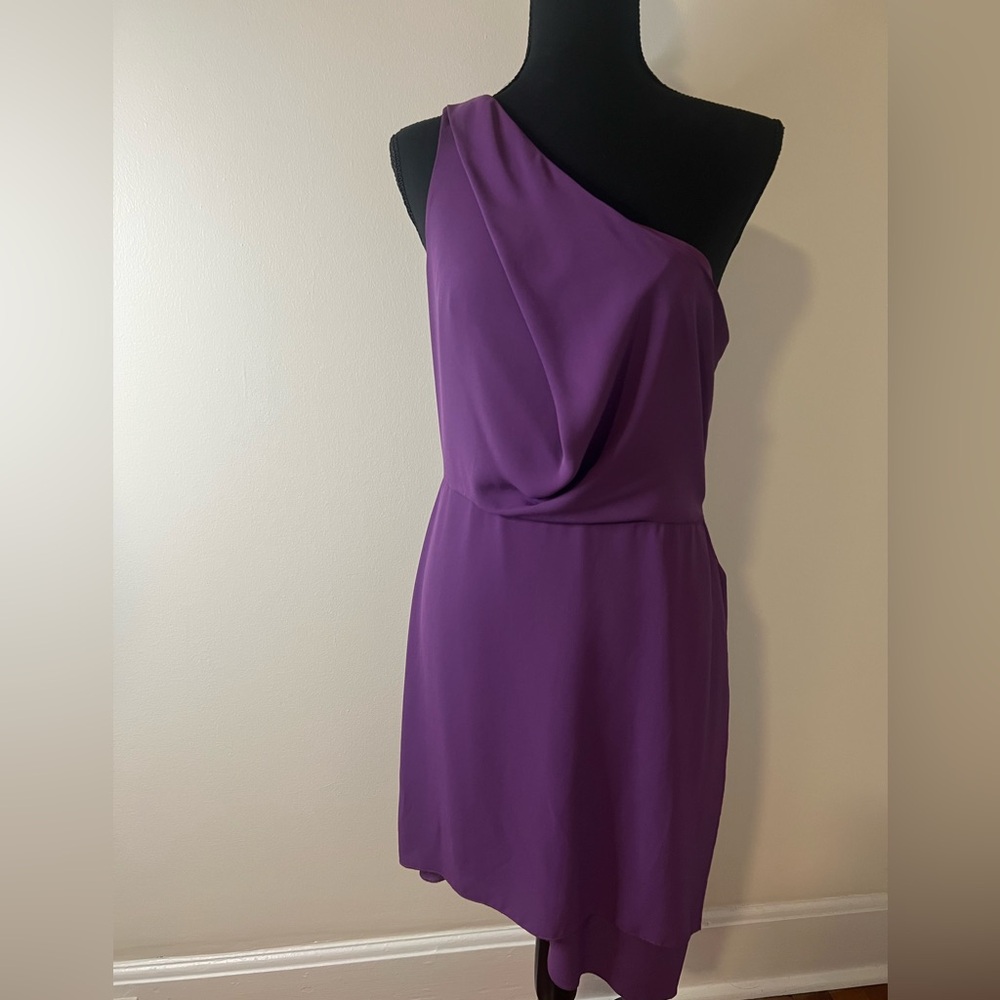BCBGMaxAzria One-Shoulder Dress in Rich Purple
